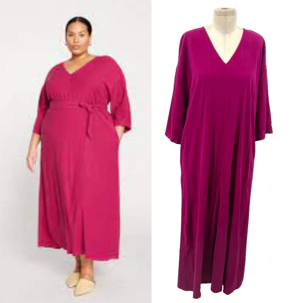 Universal Standard Luxe‎ Anywhere Boxy Midi Pocket Dress Raspberry Size 2XS 6-8